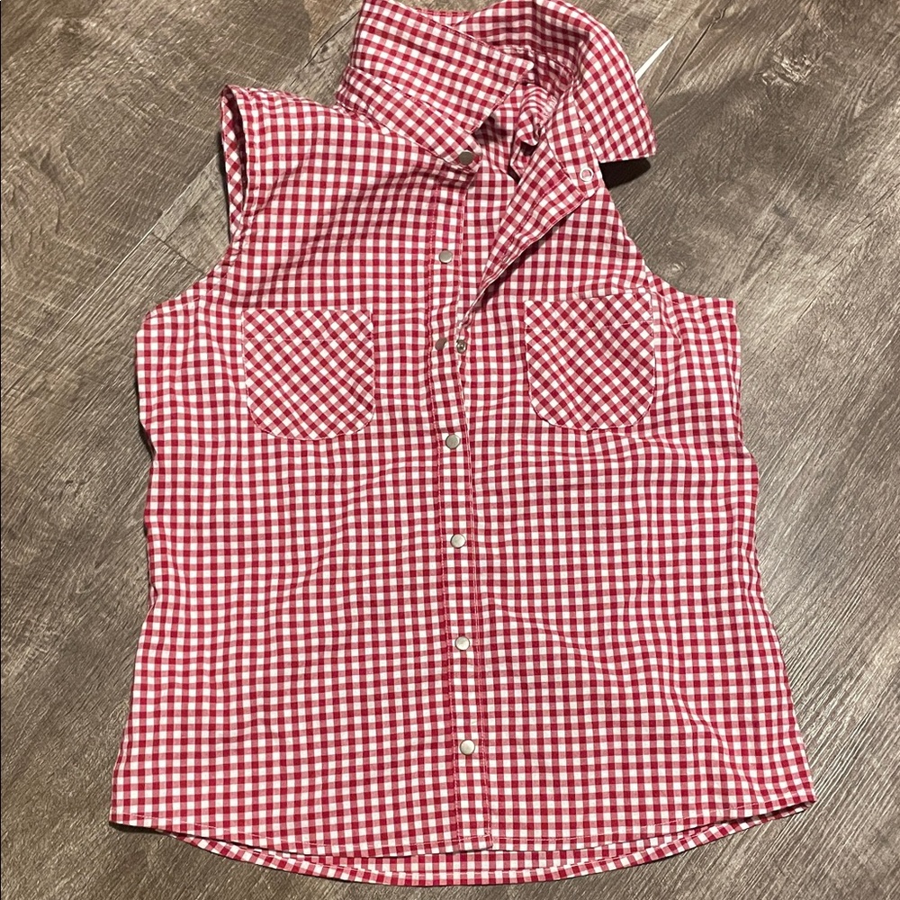 Target Red and White Gingham Sleeveless Button-Up Shirt